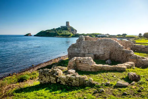 Archaeological site of Nora and Torre del Coltellazzo tower, Nora, Pula, Sardinia, Italy
