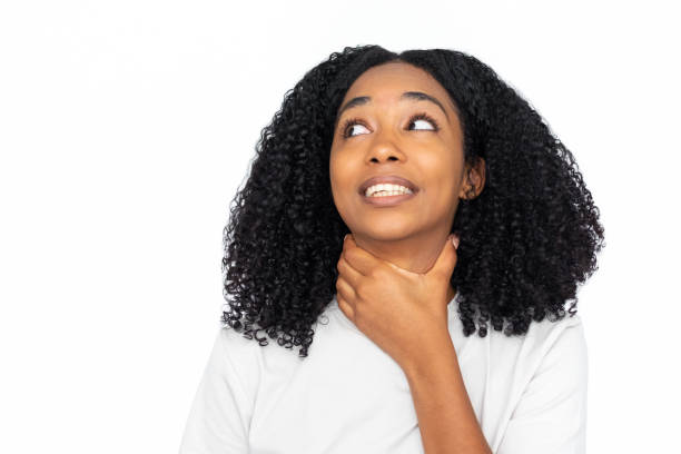 istock Frustrated multiracial woman choking herself 1448705613