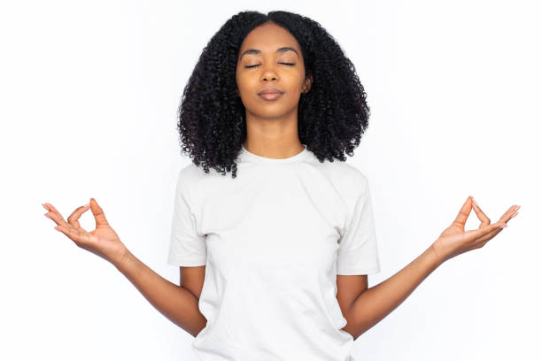 istock Relaxed multiracial woman with mudra gesture 1448705669