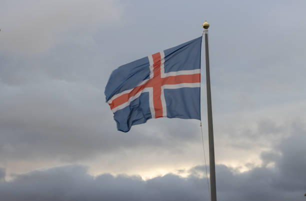istock Icelandic flag outdoors and a cloudy sky 1448706948