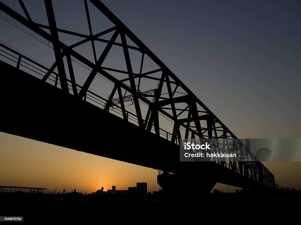 Silhueta da Ponte Ferroviária - Royalty-free Anoitecer Foto de stock