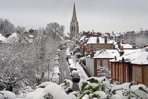 Muswell Hill snowy street scene in North London