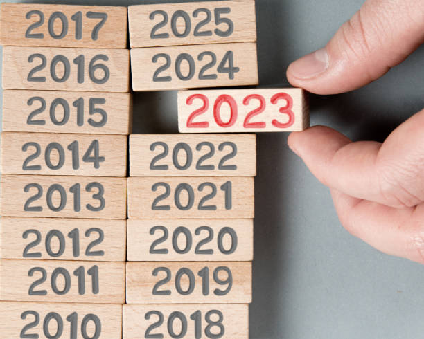 istock Wooden Blocks with New Year 2023 1448709418