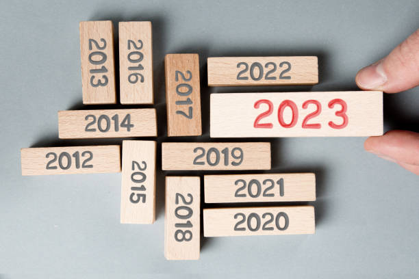 istock Wooden Blocks with New Year 2023 1448709452