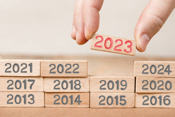 istock Wooden Blocks with New Year 2023 1448709473