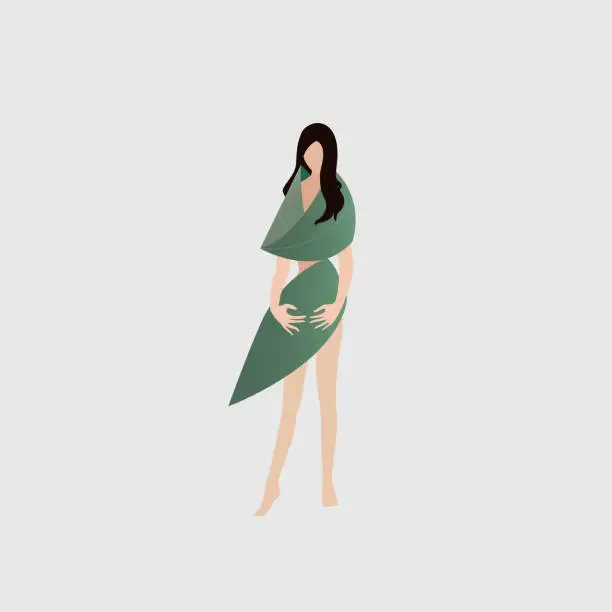 Vector illustration of Woman Wearing A Coconut Leaf Cloth