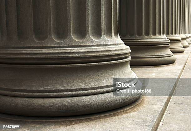 Bottom Side Of Classic Marble Columns Stock Photo - Download Image Now - Banking, Architectural Column, Architecture