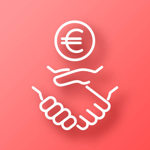 illustrations, cliparts, dessins animés et icônes de accord sur l’euro. icône sur fond rouge avec ombre - meeting business red backgrounds