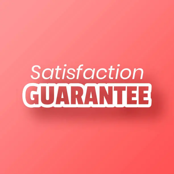 Vector illustration of Satisfaction Guarantee. Icon on Red background with shadow