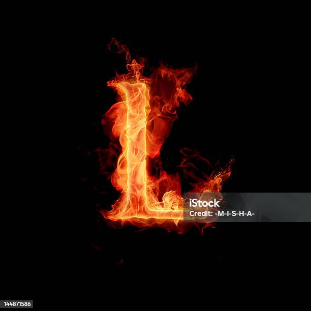 Letter L In Fiery Font Against Black Background Stock Photo - Download Image Now - Abstract, Alphabet, Art