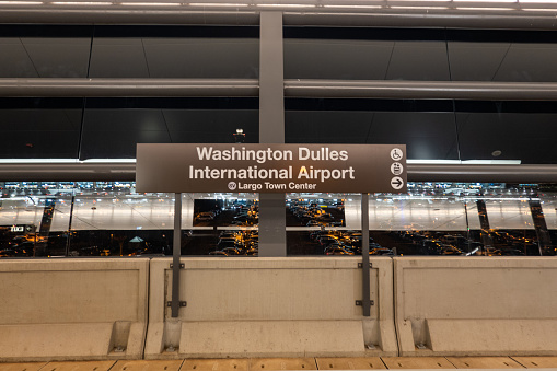 Washington DC, Dulles Airport, USA A sign at the  new Dulles Metro station on the Silver Line.