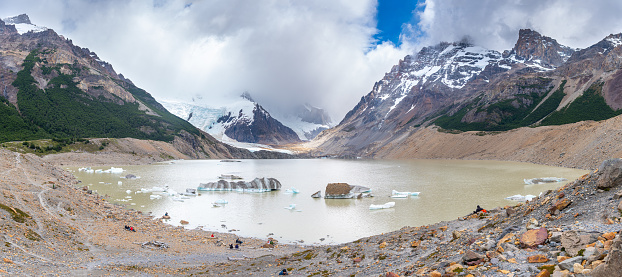 amazing view of laguna torre and its glacier at background, argentina