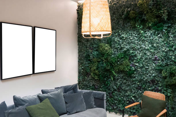 istock Modern office, living room interior with two blank white mock up poster frame canvas 1448717581