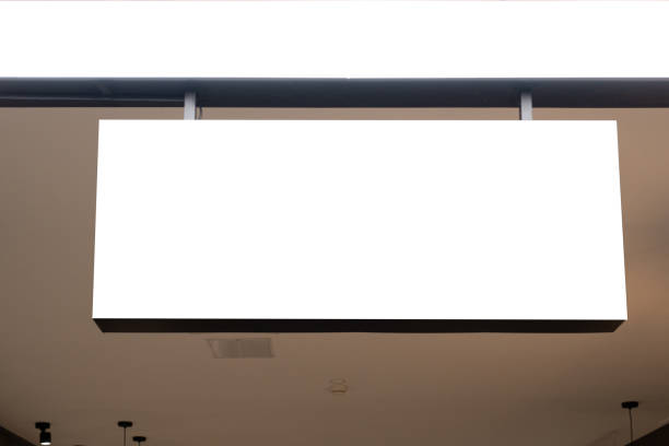 istock Mock up. Horizontal white empty signage on store shop front inside shopping mall 1448718222