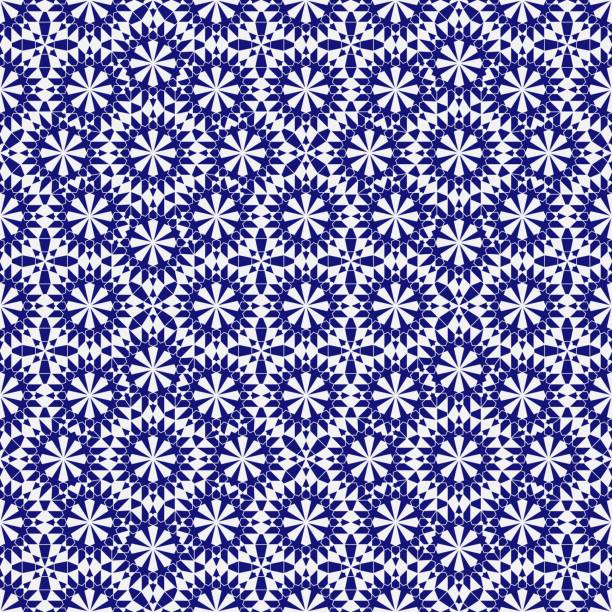 ilustrações, clipart, desenhos animados e ícones de mosaico árabe azul e branco mosaico padrão sem costura - moorish