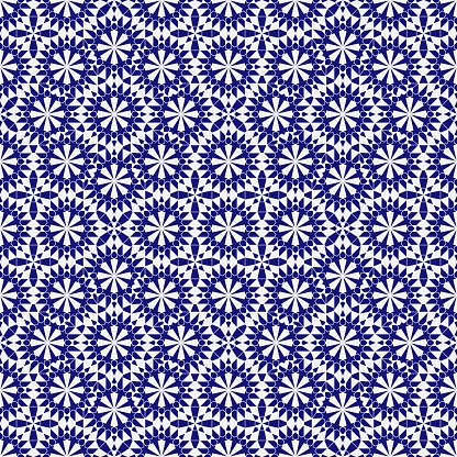 Blue and white arabic mosaic tiles seamless pattern. Vector illustration