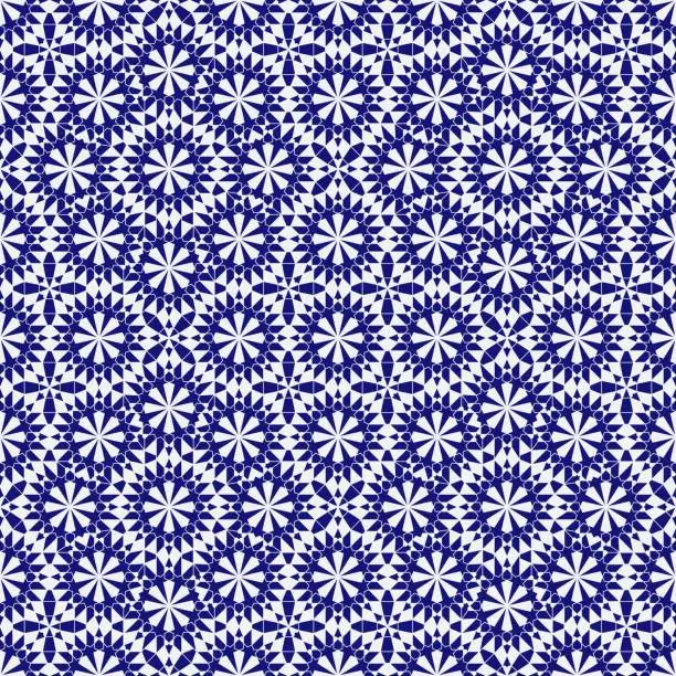 Vector illustration of Blue and white arabic mosaic tiles seamless pattern