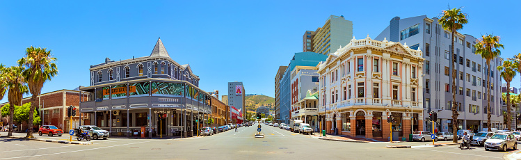 Cape Town, South Africa - December 7, 2022: Street view of old buildings in city centre