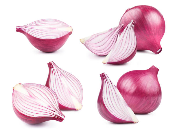 istock Collection of red onions on white 1448720820