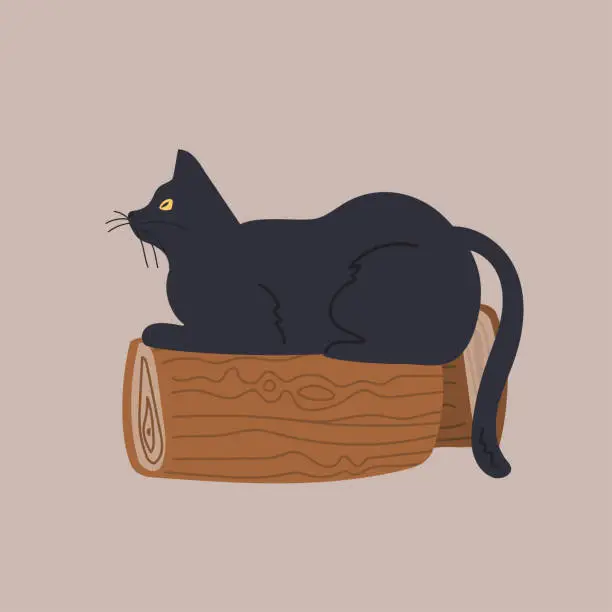 Vector illustration of Winter Home Icon- Wood And Cat