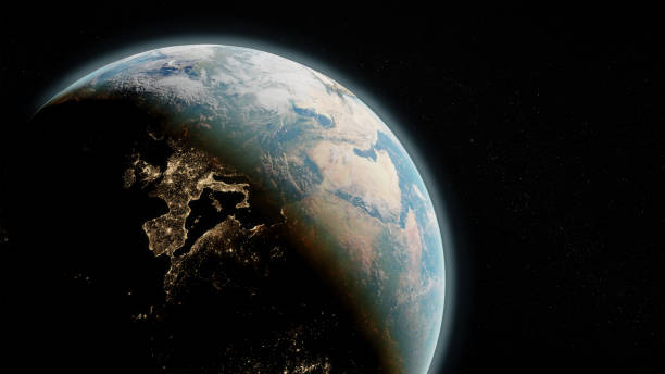 istock 3D render image of planet Earth from space with half illuminated by the sun and the other dark half illuminated by artificial light from cities 1448722303
