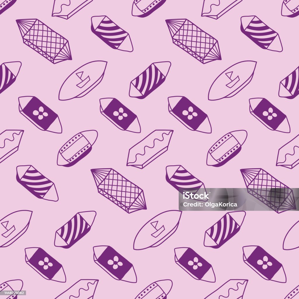 Wrapper Pattern Simple Sweets In Wrapper Seamless Pattern Purple Lilac Background With Black ...