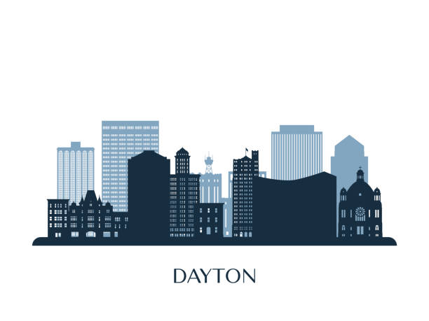 Dayton, OH skyline, monochrome silhouette. Vector illustration. Dayton, OH skyline, monochrome silhouette. Vector illustration. dayton ohio skyline stock illustrations