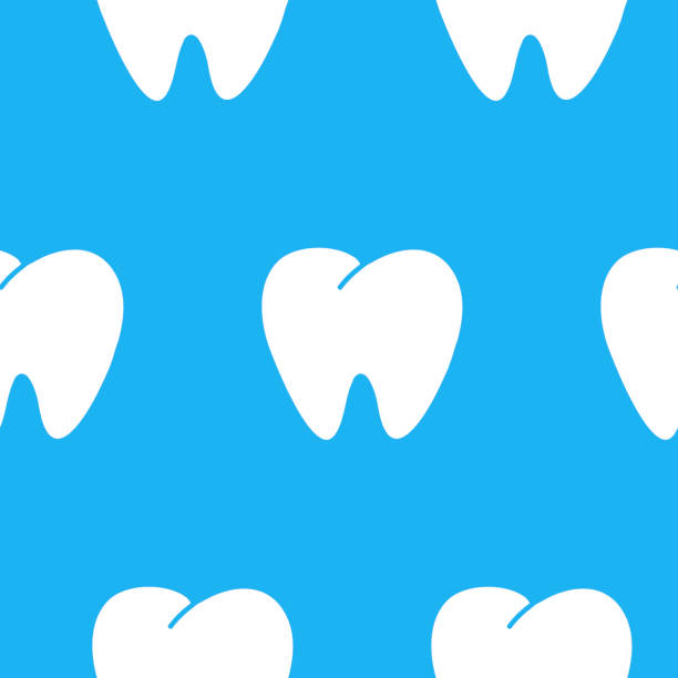 White tooth seamless pattern. Human tooth fang blue background for dental clinic corporate identity White tooth seamless pattern. Human tooth fang blue background for dentist and dental clinic corporate identity corporate identity packages stock illustrations
