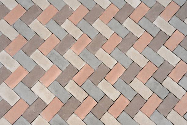 istock Lovely multi-colored paving slab background. View from above. Multicolor bricks and paving stones. Top view 1448726620