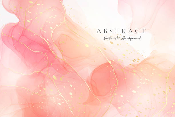 istock Rose pink liquid watercolor background with golden dots. Dusty blush marble alcohol ink drawing effect. Vector illustration design template for wedding invitation, menu, rsvp 1448734262