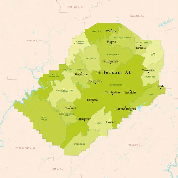 Vector illustration of AL Jefferson County Vector Map Green