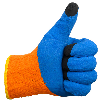 Glove isolated on white showing the thumbs up sign without a hand