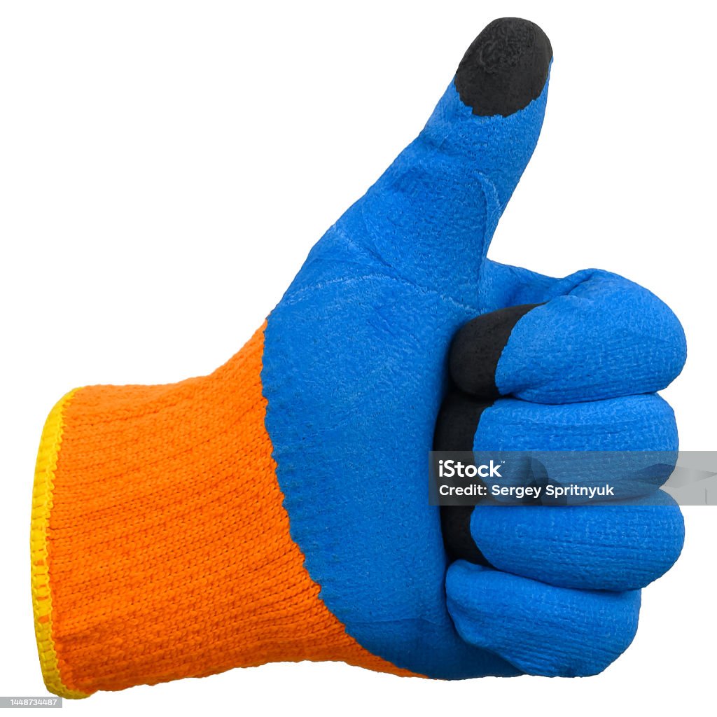 Glove isolated on white showing the thumbs up sign without a hand Glove Stock Photo