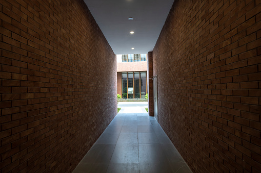 modern building red brick passage