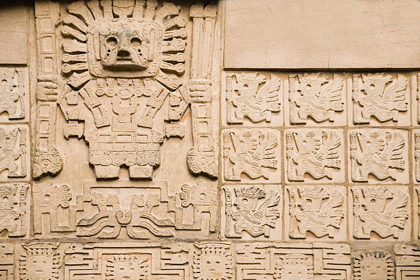aztec background aztec background - showing ancient god and some inscriptions olmec head stock pictures, royalty-free photos & images