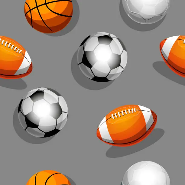 Vector illustration of The concept of sports and sports victories in a flat style. Seamless pattern of sports balls on an abstract colored background.