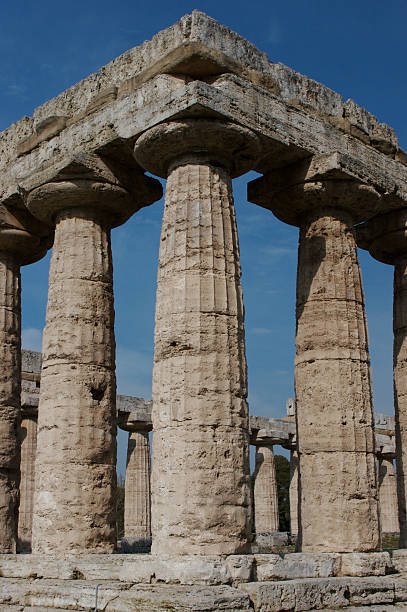 Paestum, Italy Greek Temples in Campania, Paestum - Basilica aka Temple of Hera I temple of neptune doric campania italy stock pictures, royalty-free photos & images