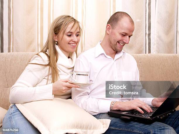 Couple With Notebooks Stock Photo - Download Image Now - Adult, Casual Clothing, Cheerful