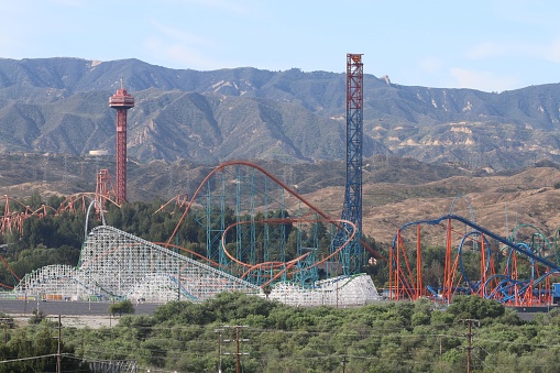 Valencia, United States – June 18, 2018: A beautiful view of the Six Flags Magic Mountain theme park