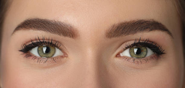 istock Beautiful woman with perfect eyebrows, closeup. Permanent makeup 1448744490