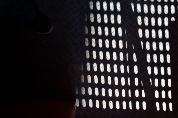 Light and shadow on the construction site steel plate