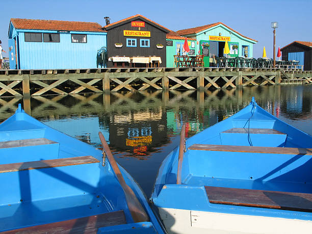 Wooden white and blue fisherman boat