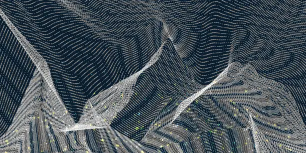 Vector illustration of Landscape Background. Terrain. Cyberspace Grid. 3D Technology Vector Illustration.