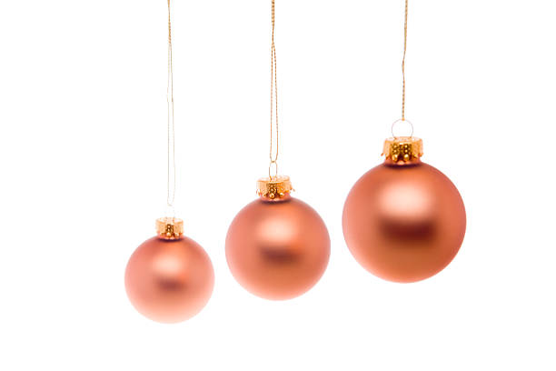 istock Pastel Christmas Balls Pink Salmon Hanging Isolated White Background 144875307
