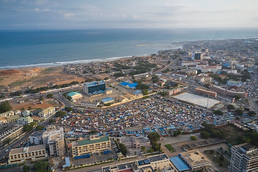 aerial of City centre in Accra, Ghana
