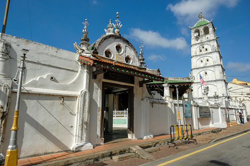 Malacca, Malaysia - November 2022: Views of the Tengkera Mosque in Malacca City on November 30, 2022 in Malacca, Malaysia.