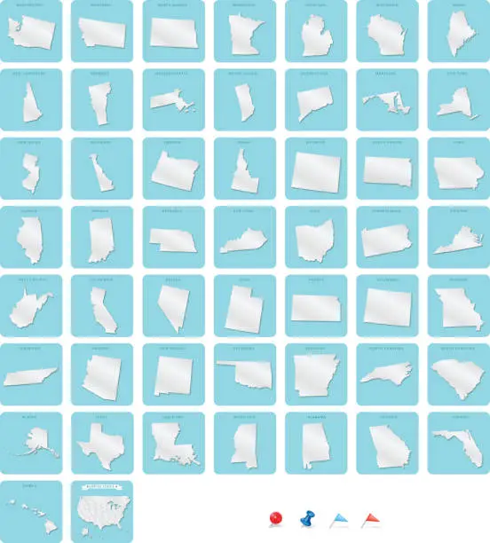 Vector illustration of USA State Map Icons With Drop Shadow