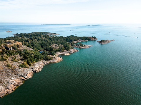 Aeria shot of Vallisaari Island in Finland