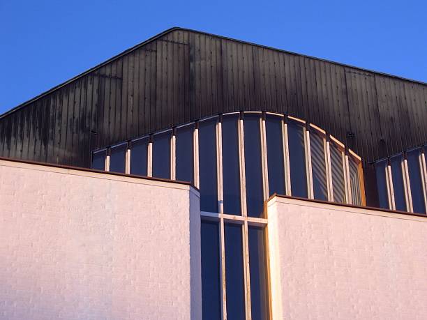 Detail of Lakeuden Risti Church by architect Alvar Aalto in evening sunlight. Location: SeinAjoki, Finland.