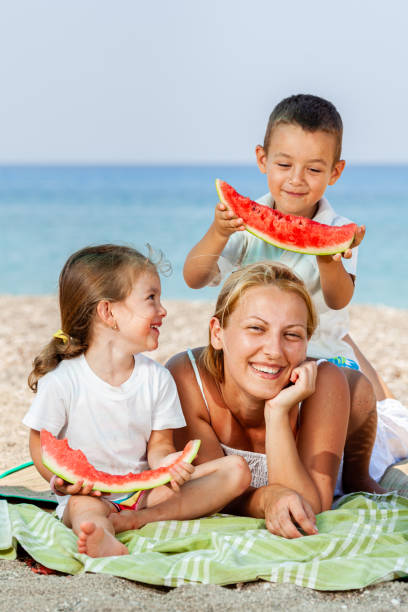 istock Family having a picnic at the beach 1448759774